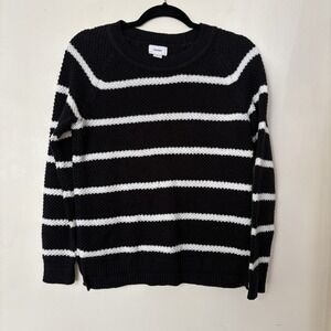 Old Navy Women's Black White Striped Sweater Fisherman Chunky Knit Size Small